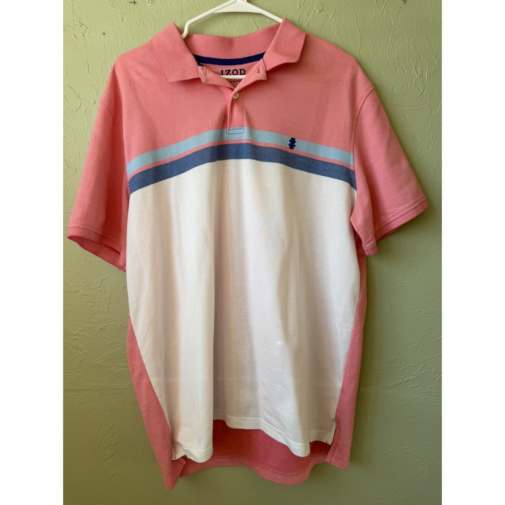 IZOD Advantage Performance Stretch Polo Shirt Men's Size L Coral‎ Blue White